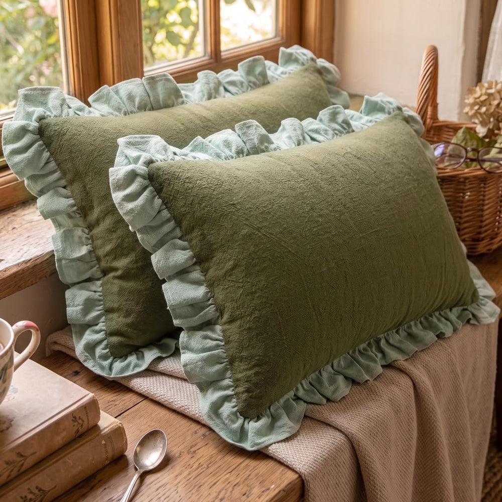 patdrea Designer Vintage Green Throw Pillow Covers,Set of 2,12"x20"
