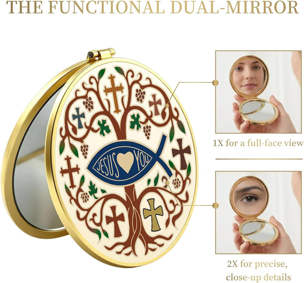 Jesus Fish Compact Mirror, Double-Sided Christian Gift for Her-6 Pcs