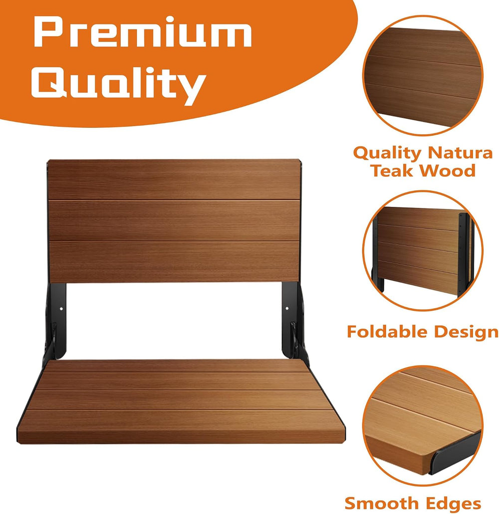 Folding Shower Seat 20'', Large Teak Shower Seat, Folding Shower Benc...