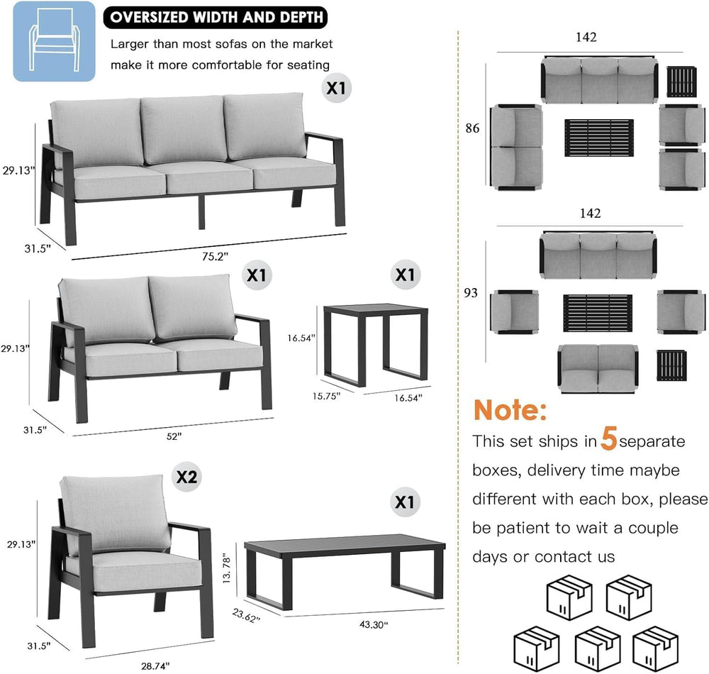 2 Pieces Aluminum Outdoor Armchair, Oversized Patio Couch, Modern Sofa All We...