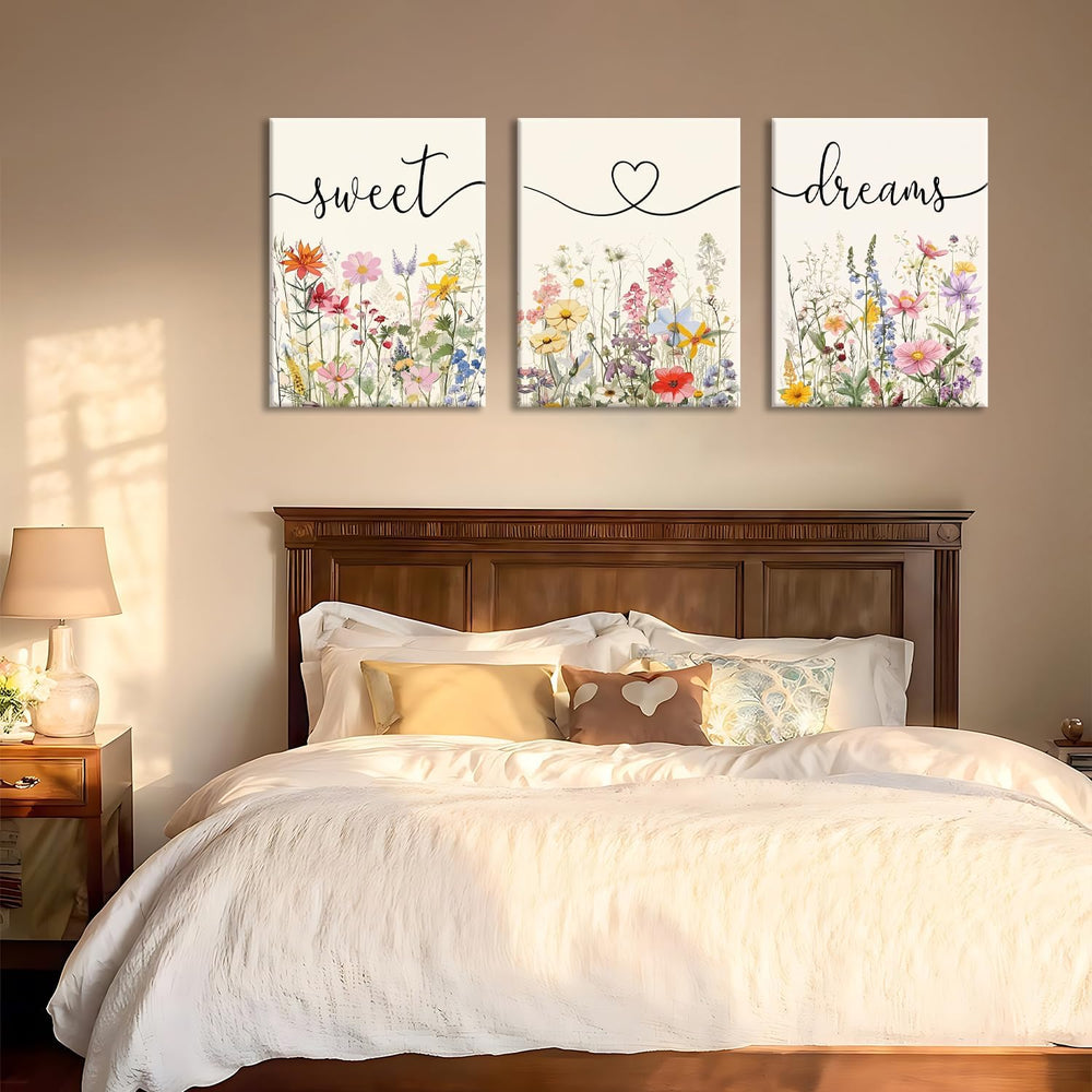 Framed Sweet Dreams Wall Art Set of 3, Colorful Wildflower Prints