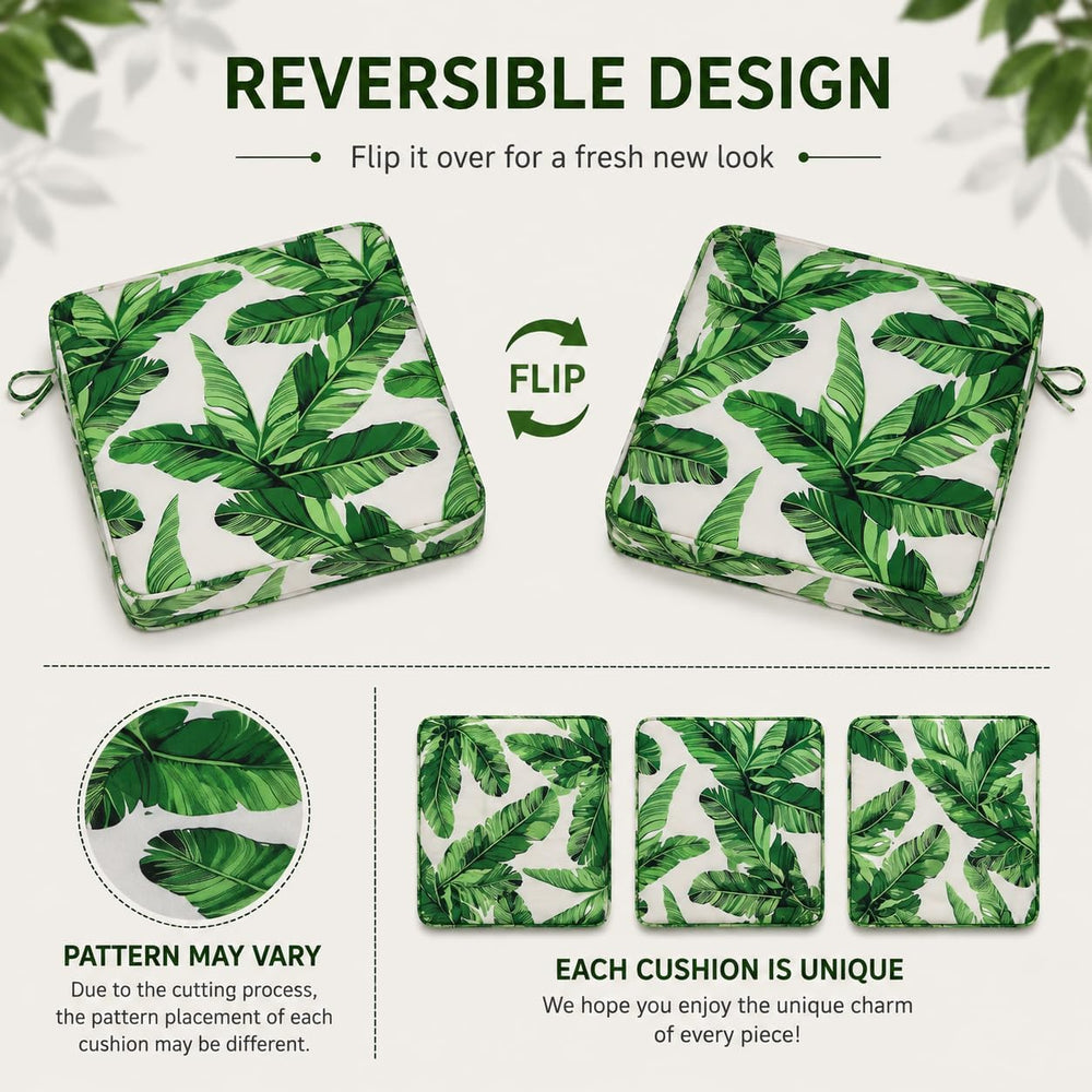 19x19x3 Inch Outdoor Square Corner Chair Cushions with Ties Set of 2, Water &...