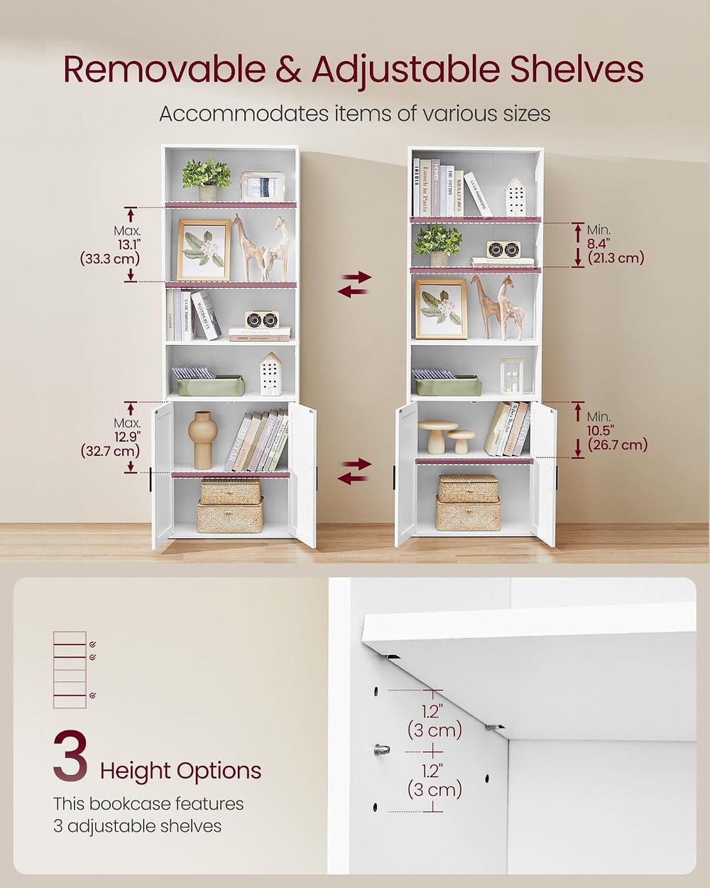 VASAGLE 6-Tier Bookshelf with Doors, 23.6 x 9.4 x 68.9 Inches