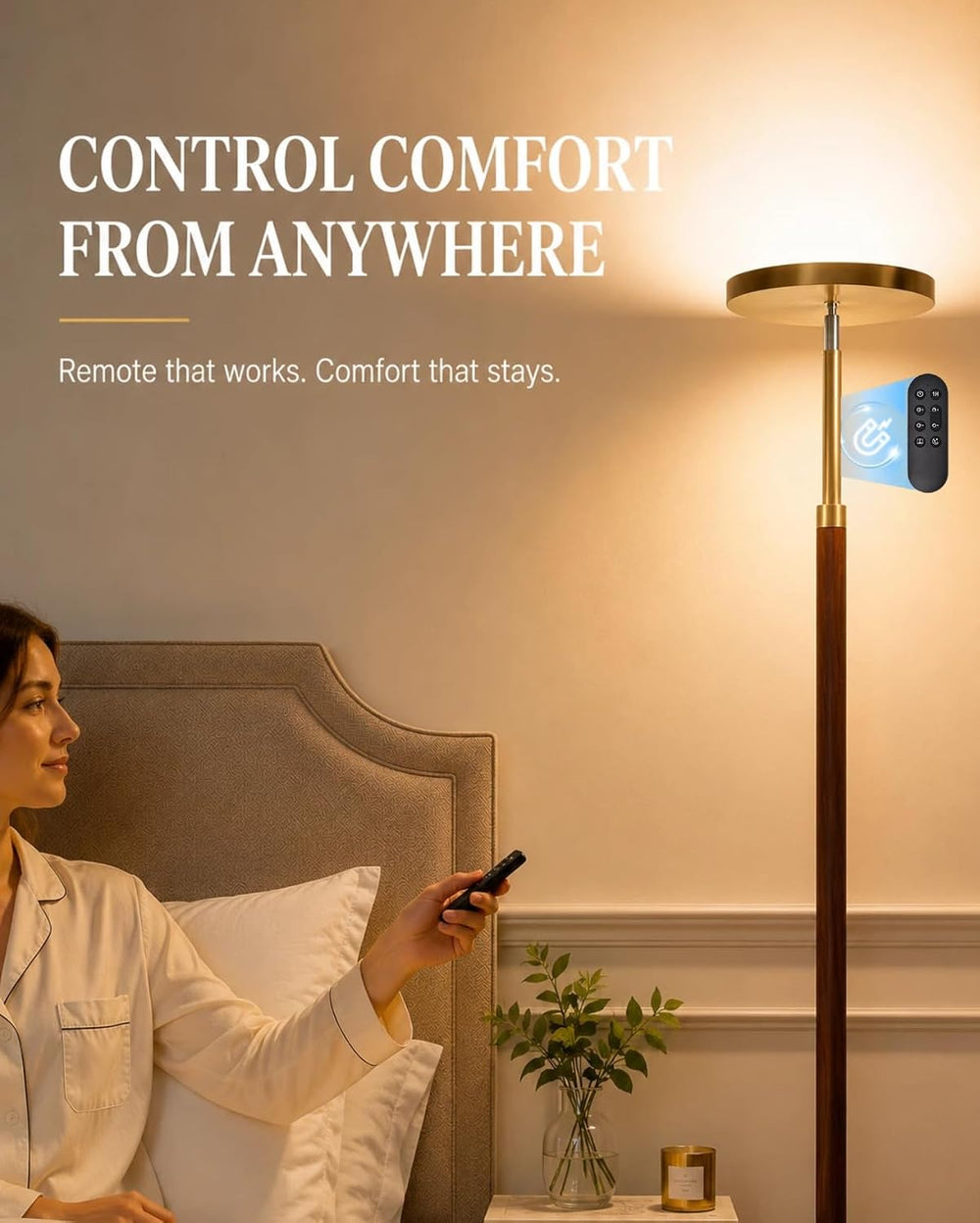 JOOFO Wood LED Torchiere Floor Lamp with Remote, 3000LM Dimmable