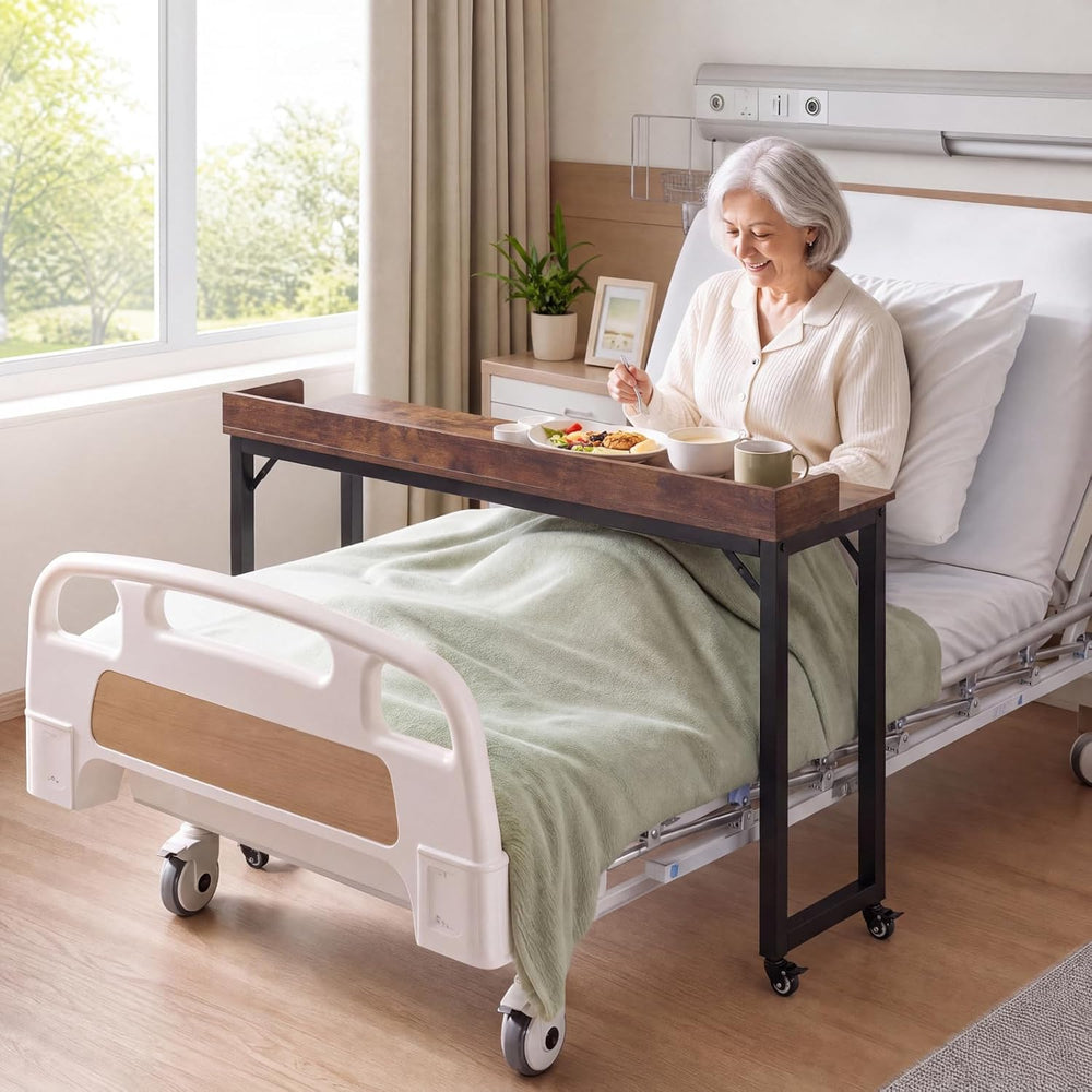 Clevich Overbed Table with Wheels, 16" D x 71" W x 41" H Mobil...