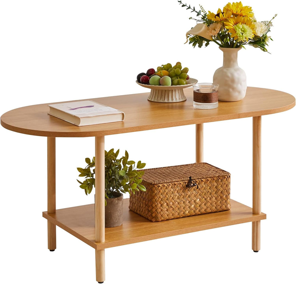 Aibiju Wooden Tea Table Small Coffee Table, 2 Tier Coffee Table for Living Ro...