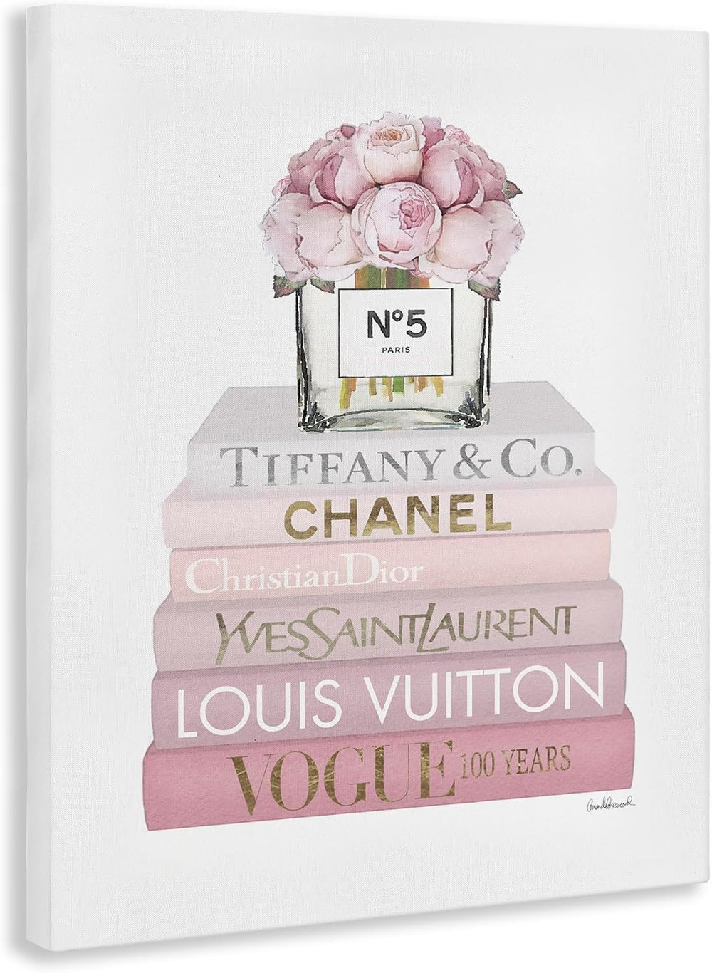Pink Rose Bouquet Bookstack Floral, 16 x 20 Inch Canvas Wall Art