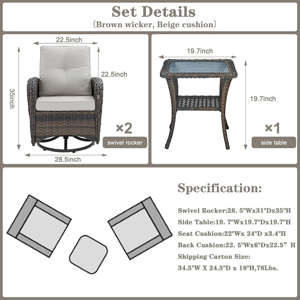 Belord Patio Wicker Chairs Swivel Rocker - Outdoor Swivel Rocking Chairs Set ...