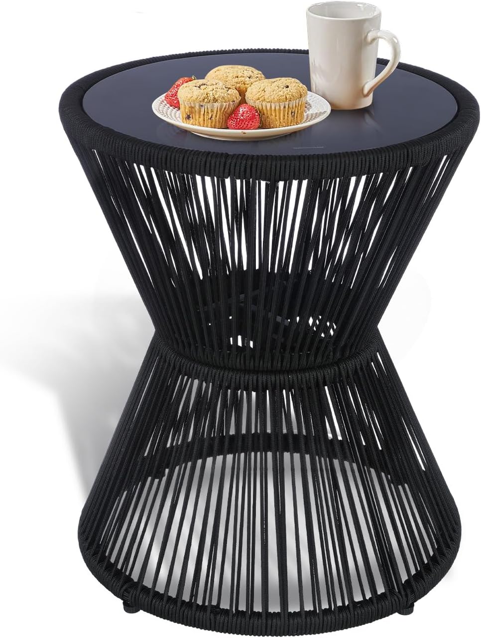 SUNNYPARK Small Outdoor Side End Table Modern Hourglass Style 20" H