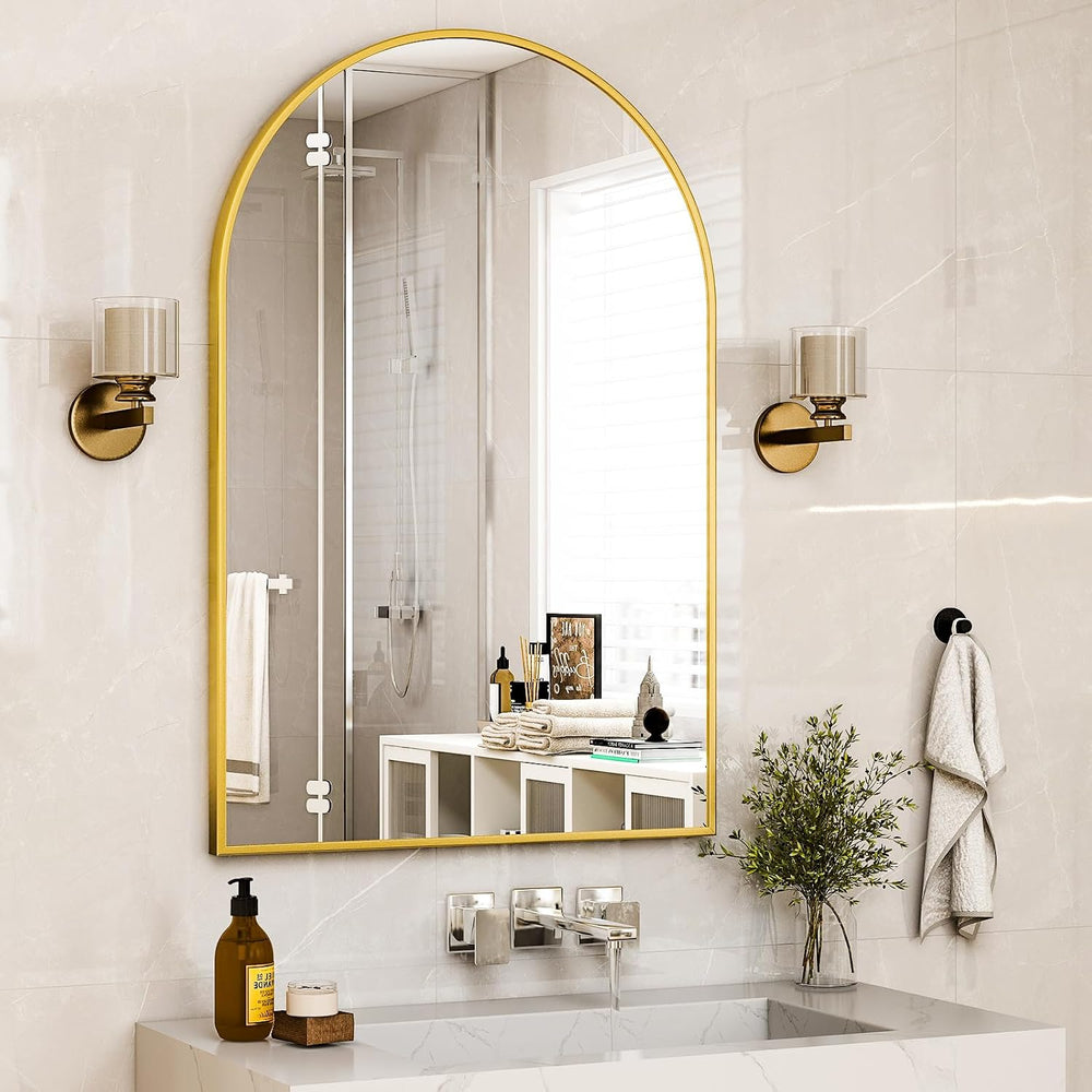 HARRITPURE Arched Wall Mirror 30"x40" Gold Arch Bathroom Vanity Mirror