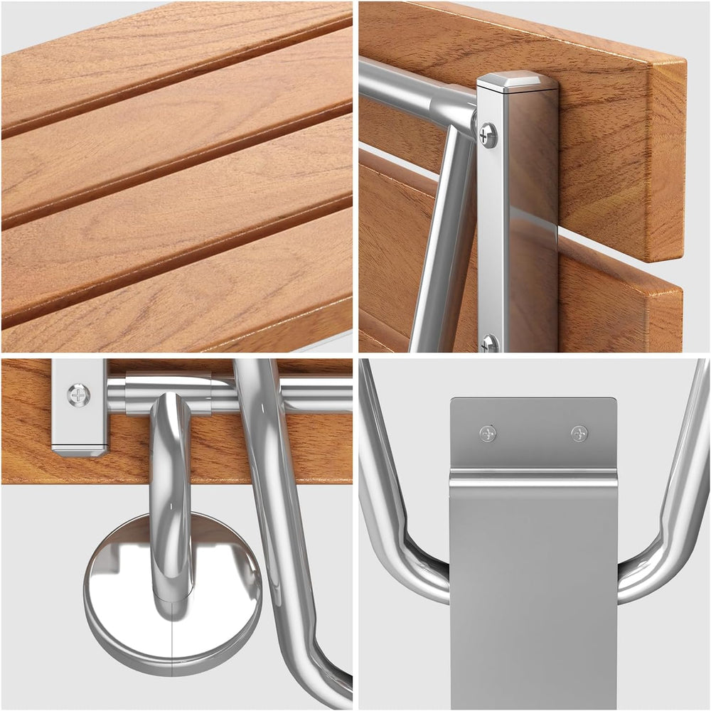 Folding Shower Seat & Chair Wall Mounted for Adults, Fold Down Shower Ben...