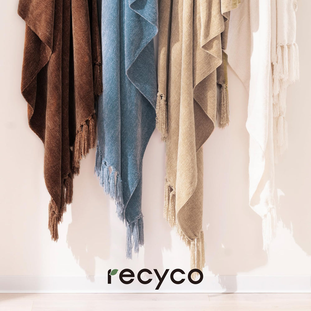 RECYCO Chenille Throw Blanket for Couch, 50"x60", Dusty Blue