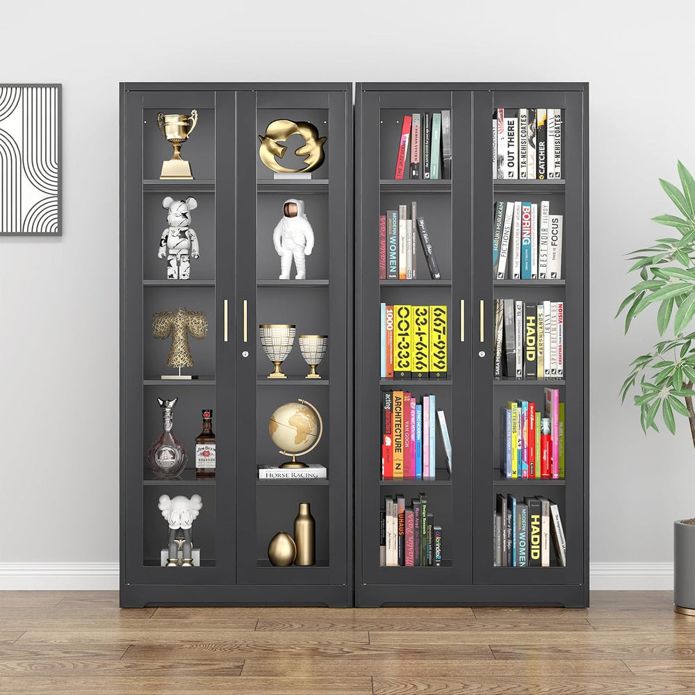 Polup 71" Black Metal Glass Display Cabinet with Security Lock
