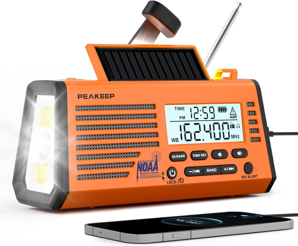 Peakeep Emergency Radio NOAA Weather Alert Battery Solar Crank Powered