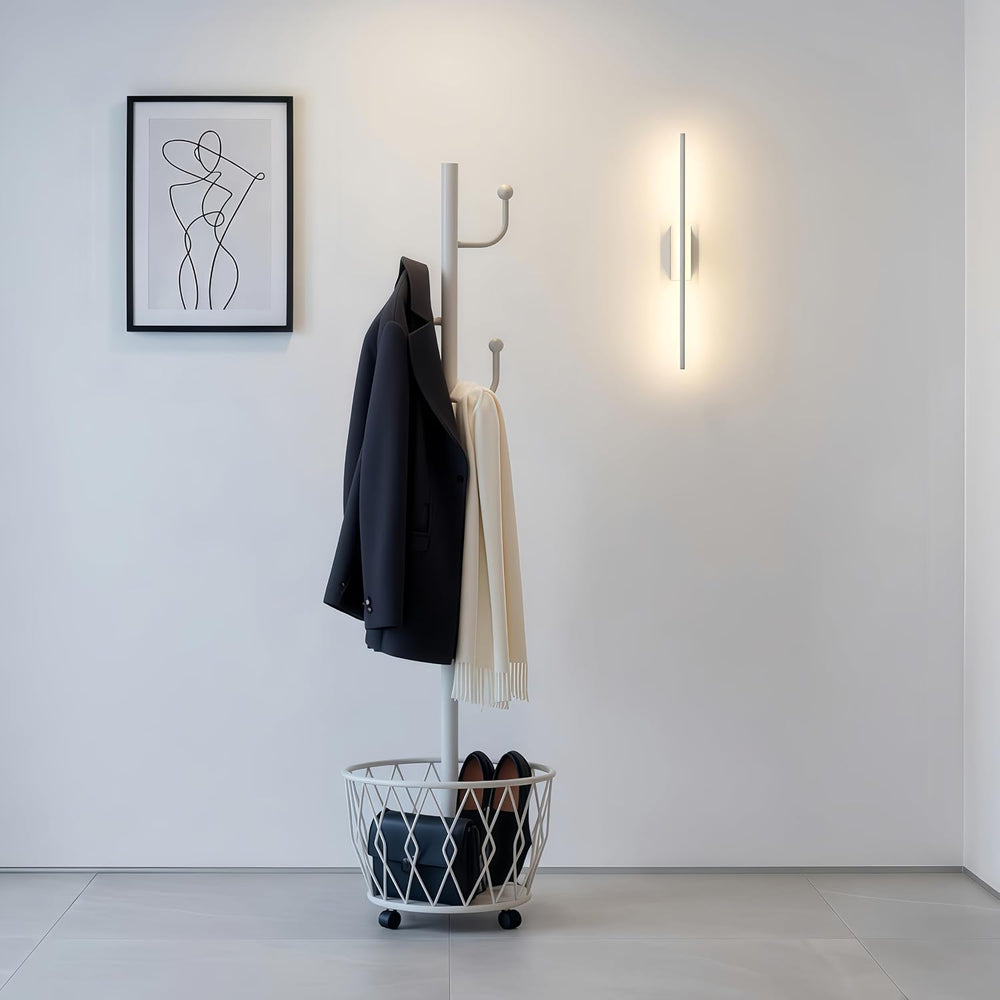Off-White Moveable Cactus Metal Coat Rack with Basket Freestanding