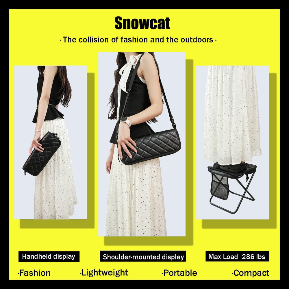 Snowcat 2-in-1 Foldable Stool Crossbody Bag Diamond Quilted PU Chair