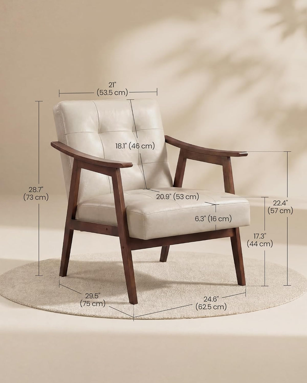 VASAGLE Accent Chair, PU Leather Armchair, Button Tufted, Thick Cushion