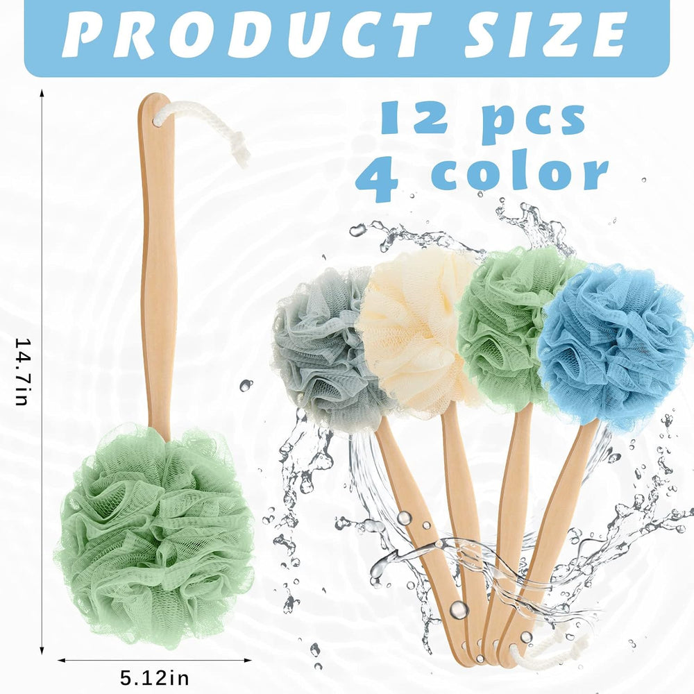 12 Pack Loofah with Long Handle, Back Scrubber for Shower,Dark Colors