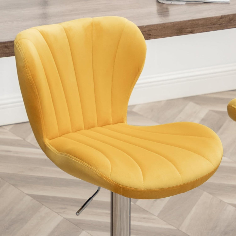 Roundhill Furniture Ellston Velvet Adjustable Swivel Barstools in Yellow, Set...