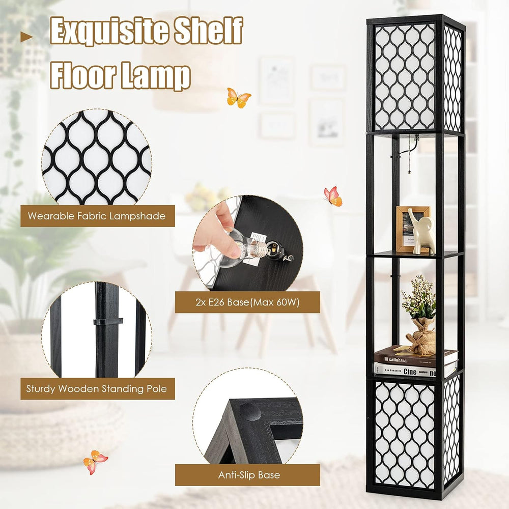 Tangkula Modern Shelf Floor Lamp, Freestanding Double Lamp w/ 2-Tier Wood She...