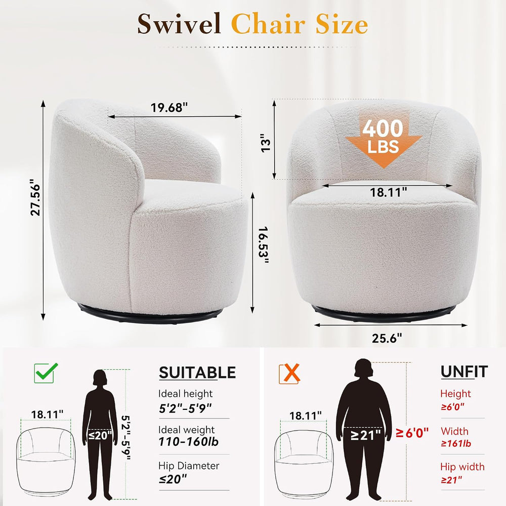 FOXHUNTER 360° Swivel Accent Chair, Barrel Chairs, Teddy Ivory