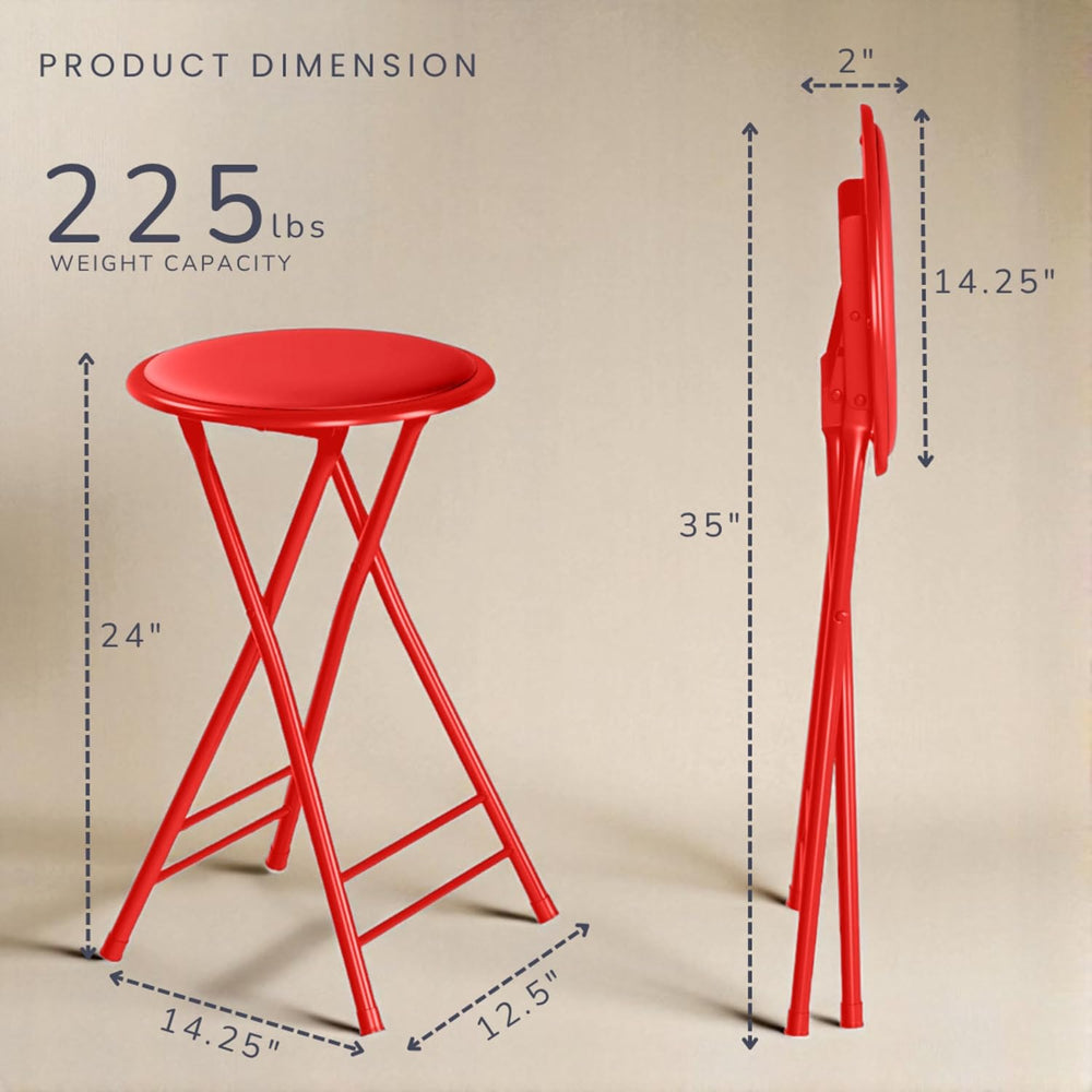 Lavish Home Folding Stool with Padded Backless Seat Set of 2, Red, 24”