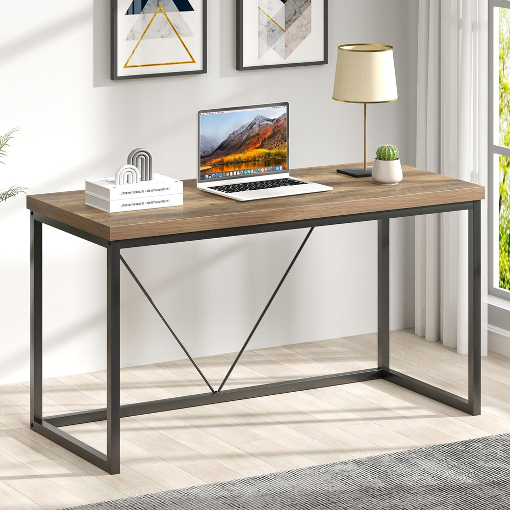 FOLUBAN Modern Home Office Desk, Rustic Wood and Metal Computer Desks, Indust...