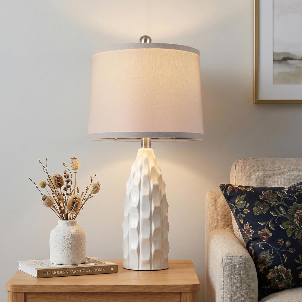 WIHTU 24'' Modern Ceramic Table Lamps Set of 2, White Lamps for Bedroom