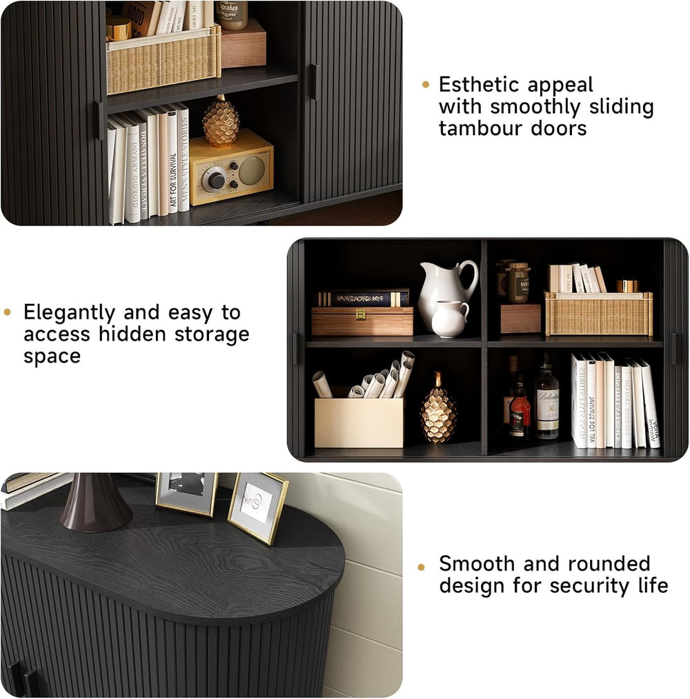ONBRILL 55" Sideboard Buffet Cabinet, Sliding Door/Adjustable Shelf, Black