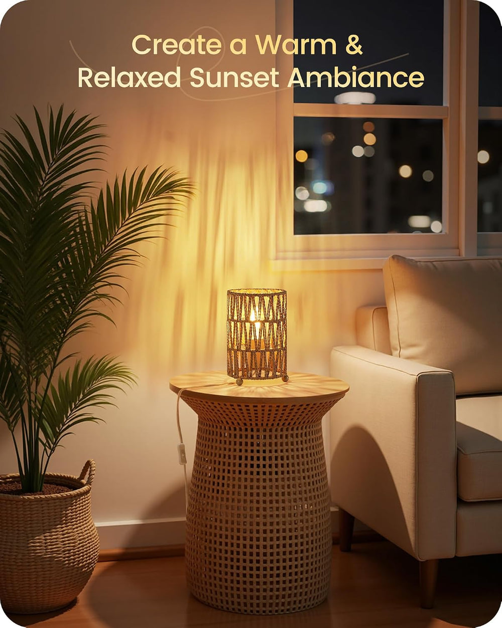 Boho Table Lamps Set of 2, Rattan-Style Small Bedside Lamps