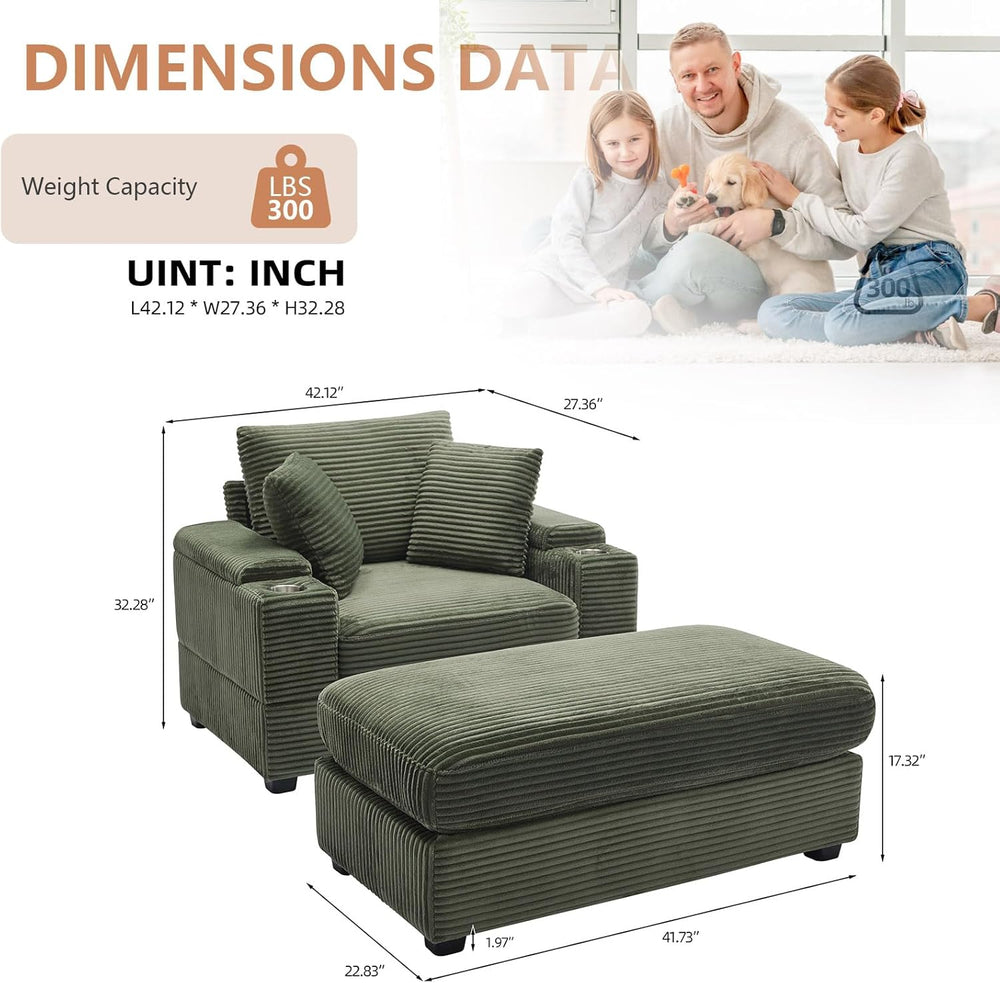 50" Oversized Chaise Lounge Chair Indoor with Ottoman and Storage, Deep ...