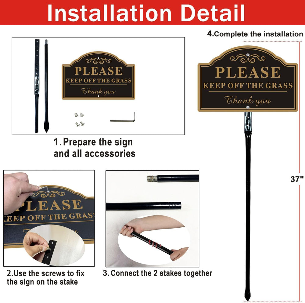 2-Pack Keep Off The Grass Signs, with 36"Tall Metal Stakes, 8x12 Inches ...