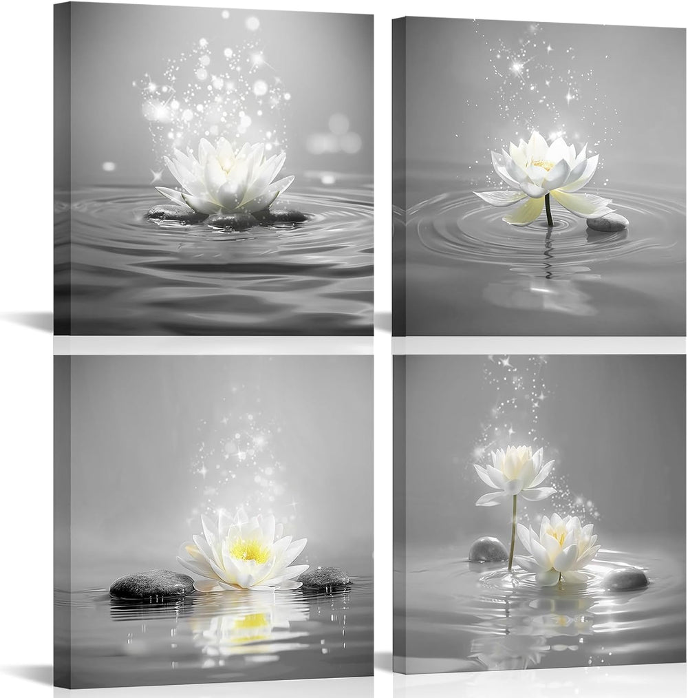 sechars White Lotus Flower Wall Art Zen Bahromm Decor