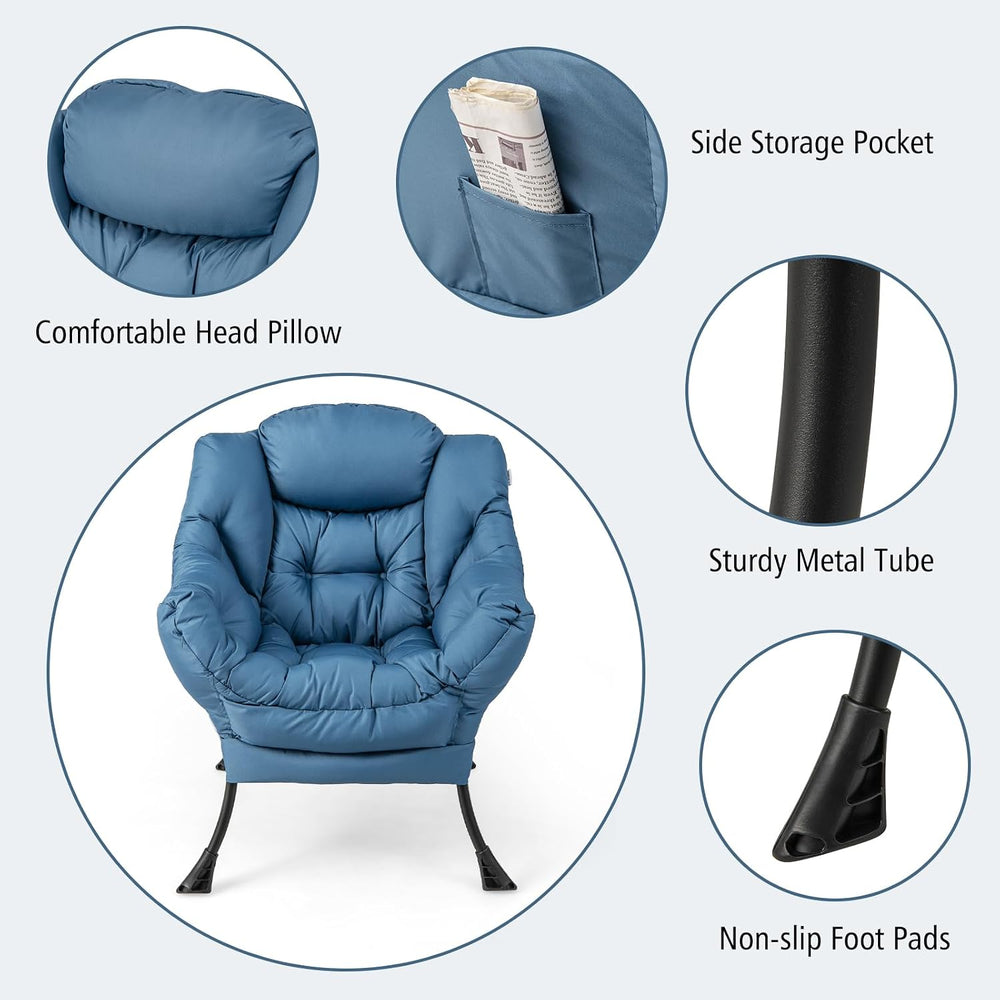 GIANTEX Lazy Chair with Ottoman, Accent Sofa Chair with Folding Footrest, Sid...