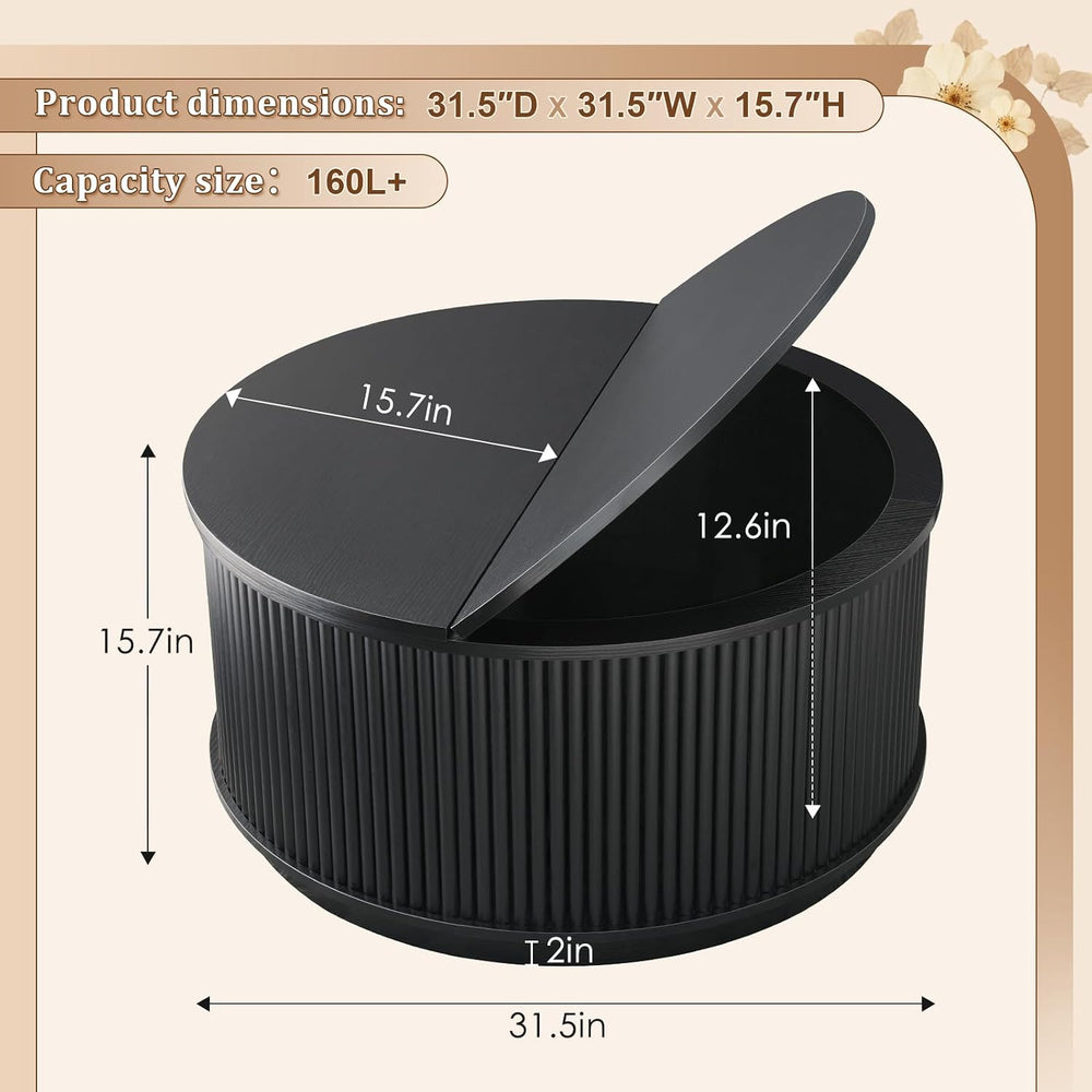 LYNCOHOME 31.5'' Fluted Flip Top Round Coffee Table with Storage, Dru...