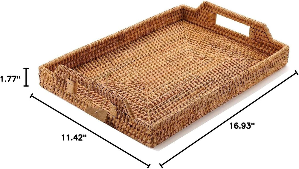 YANGQIHOME 17" Handwoven Rattan Serving Tray with Handles – Rectangular ...