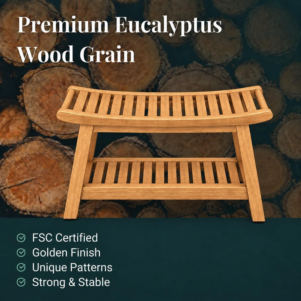 Wood Shower Bench for Inside Shower, 24" Stool Chair with Shelf