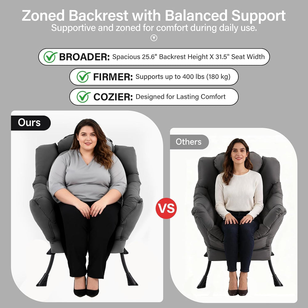 Lazy Chair with Ottoman, Comfy Chair with Pillow,Dark Grey