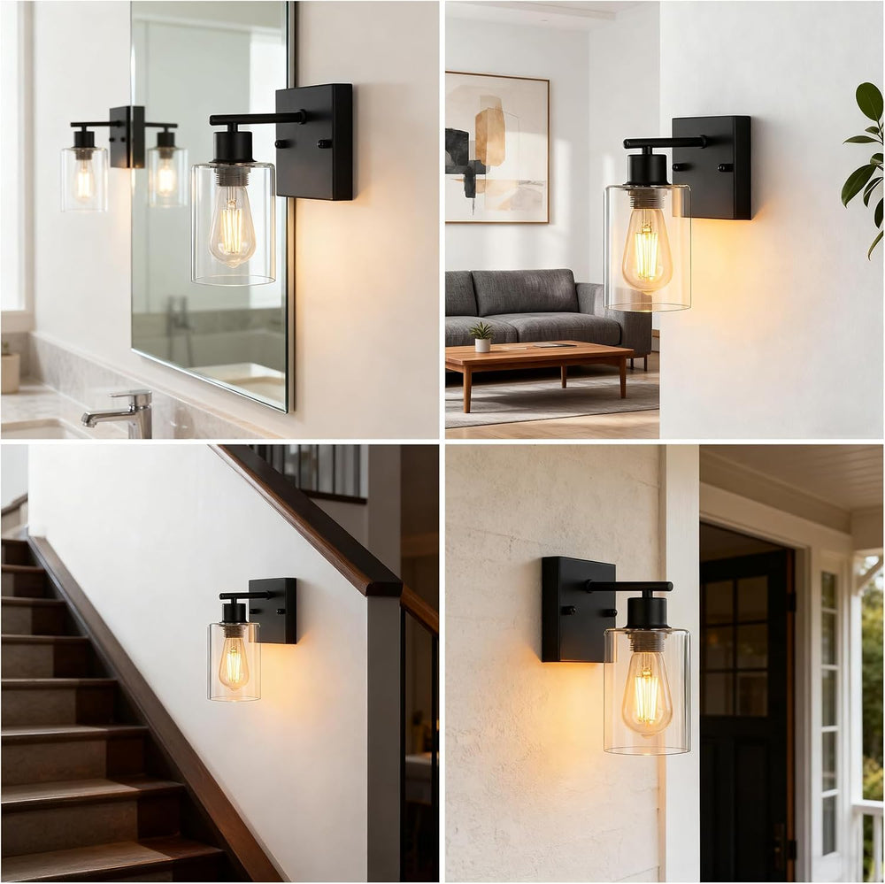 2-Pack Wall Sconces for Bathroom, Matte Black Vanity Lights, Modern Wall Ligh...