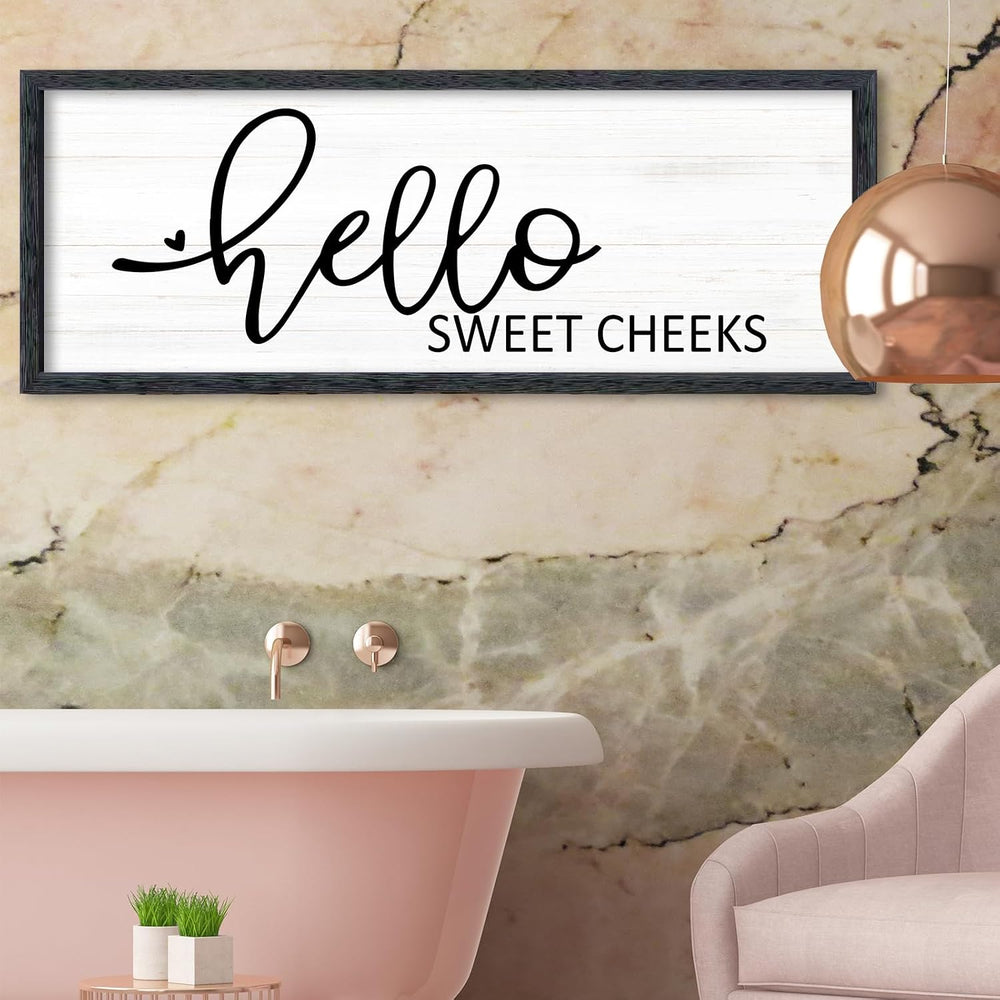 AuraPeak Hello Sweet Cheeks Bathroom Wall Decor, Black, 32"×12"