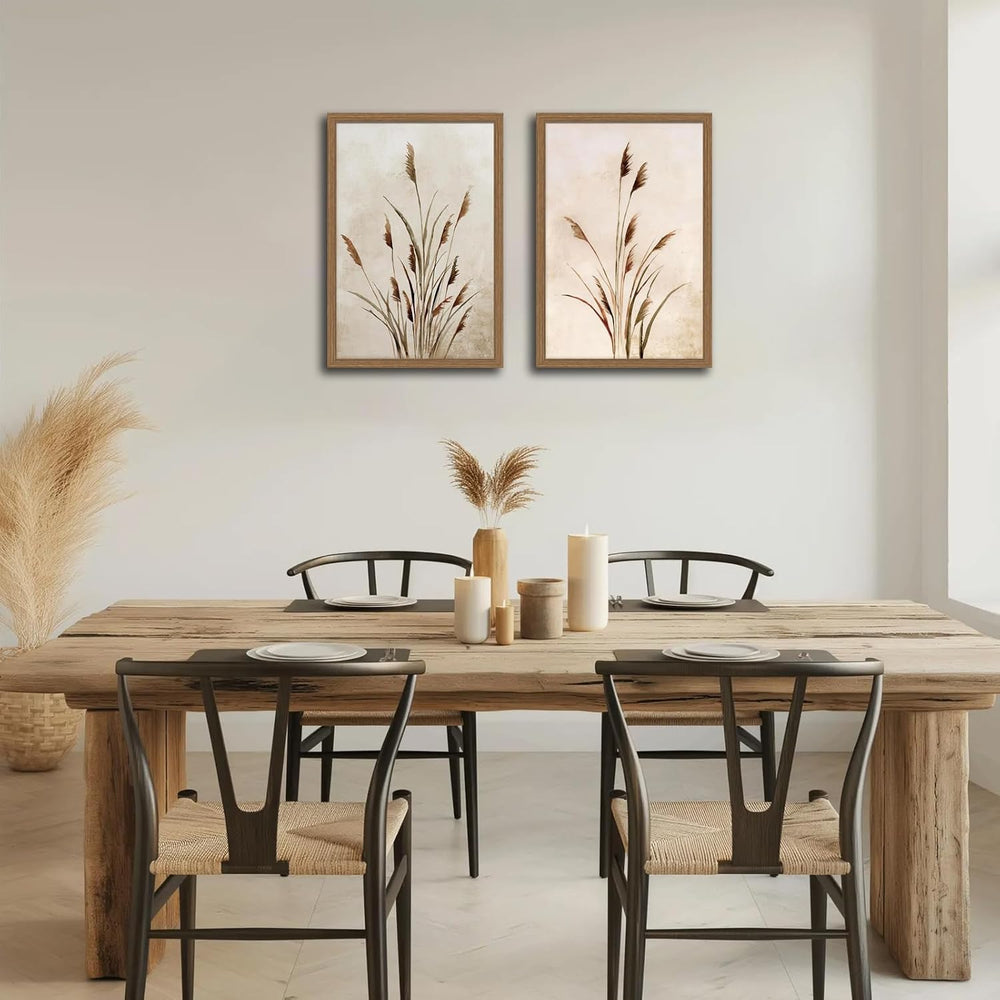2 Pcs Framed Reed Wall Art, 12x16 Inch Boho Botanical Canvas Wall Decor, Mini...