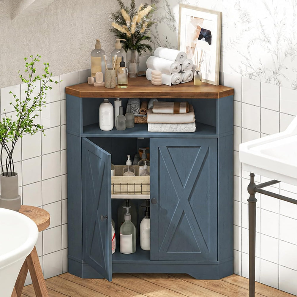 Halitaa Small Corner Storage Cabinet with USB Ports and Outlets, Blue