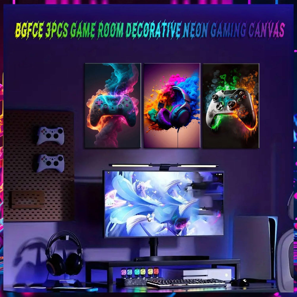 BGFCE Gaming Room Decor Canvas Wall Art Set of 3 - Cool Video Gaming Theme Wa...