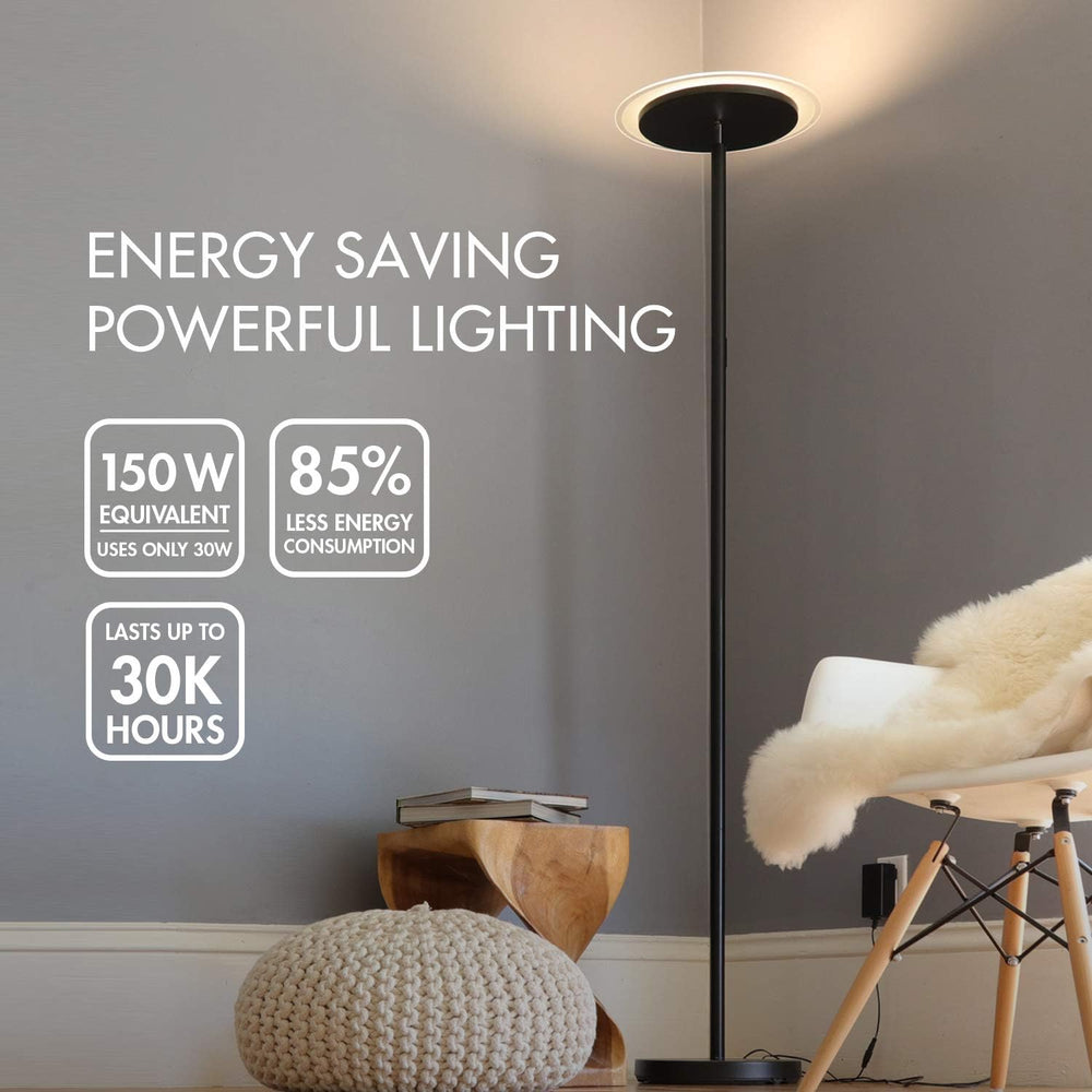 Tenergy Torchiere Dimmable LED Floor Lamp, Remote Controlled 30W (150W Equiva...