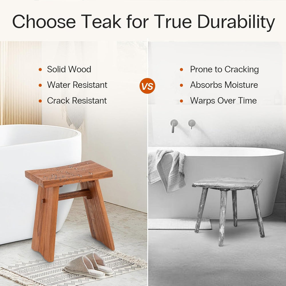 StrongTek Teak Shower Stool, Pre-Oiled, 18 in, 350 lb, Curved Seat