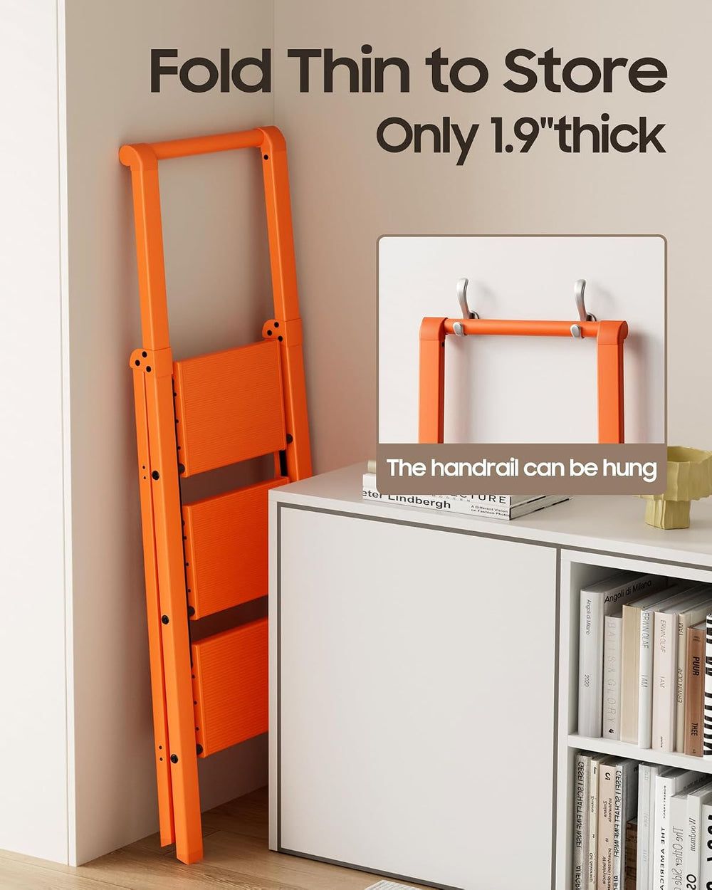 HillhutApex Aluminum 3 Step Ladder, Step Stool Foldable Ladder(Orange)