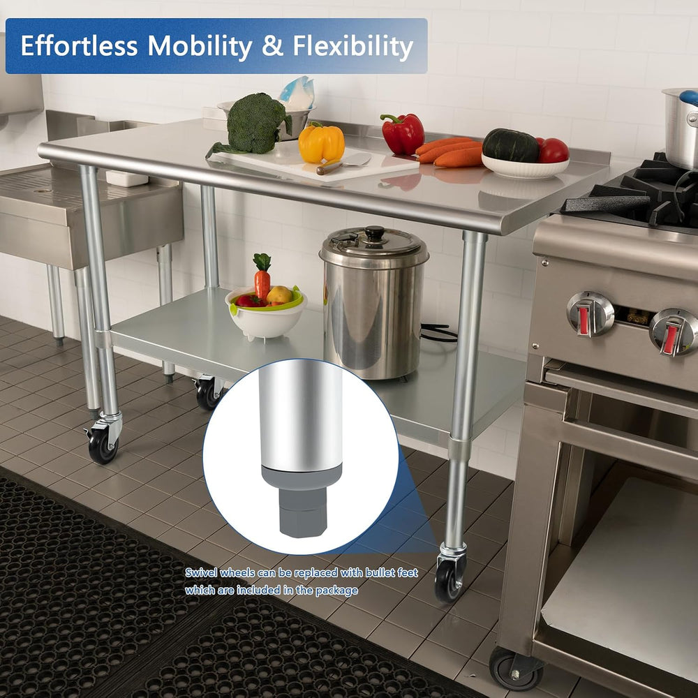 HARDURA Stainless Steel Table with Wheels 24X60 Inches, 2" Backsplash