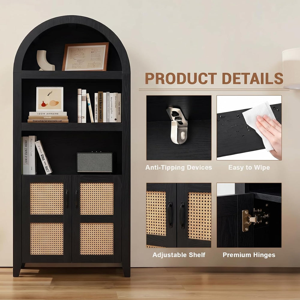 Arched Pantry Cabinet, 71" Kitchen Pantry Cabinet with Smooth Gliding Dr...
