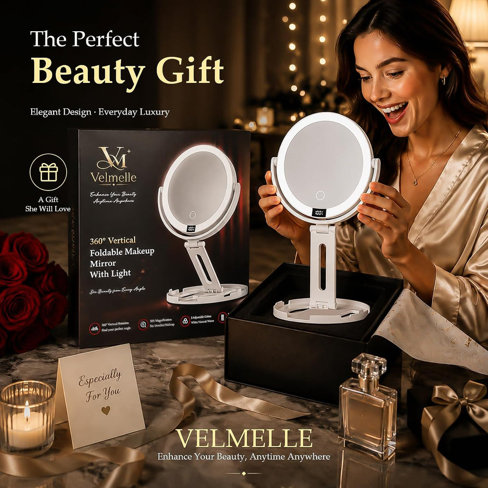 Travel Makeup Mirror with Lights, 1X/30X Double-Sided Magnifying Mirror