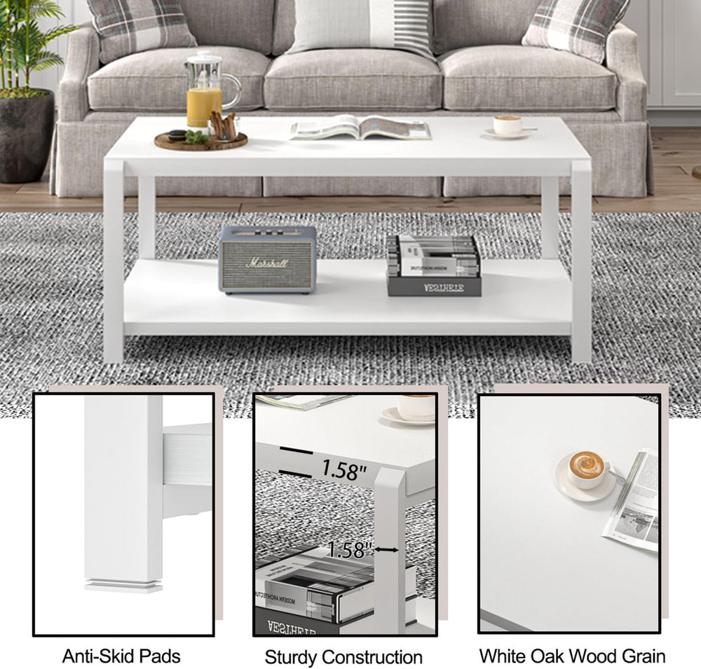 EXCEFUR White Coffee Table with Storage, Modern Center Table for Living Room,...